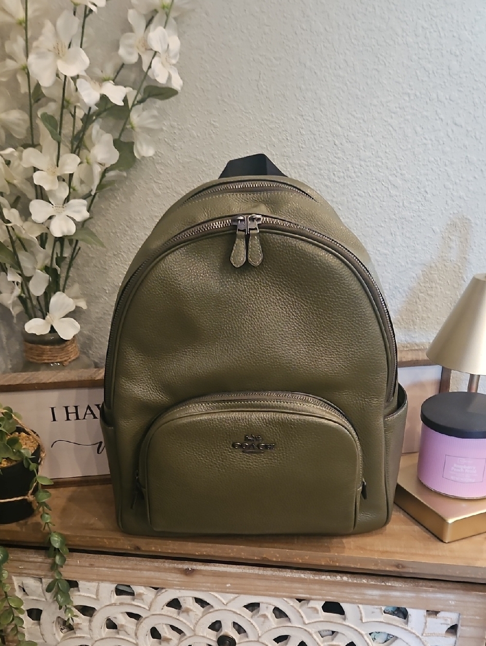 Coach Olive Green Pebbled Leather Daypack